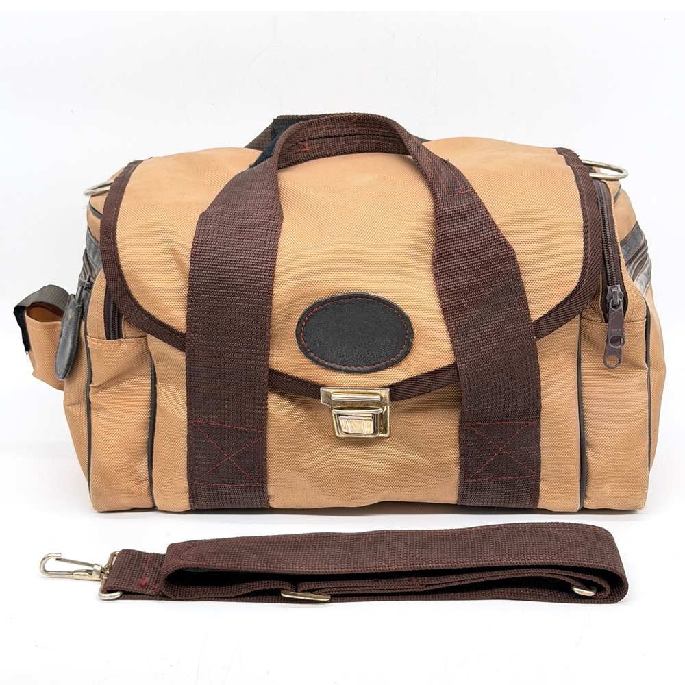 Vintage Tan Canvas Camera Bag with Padded Dividers and Shoulder Strap 14x8x7.5